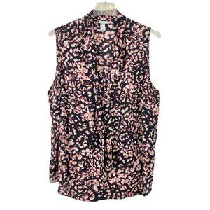 AVA & VIV Womens 3X Blouse Sleeveless VNeck Tie Abstract Print Black Pink Career